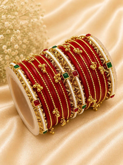 Wedding Chuda by Hitesh Red Gold Green Stone Bridal Chuda Set