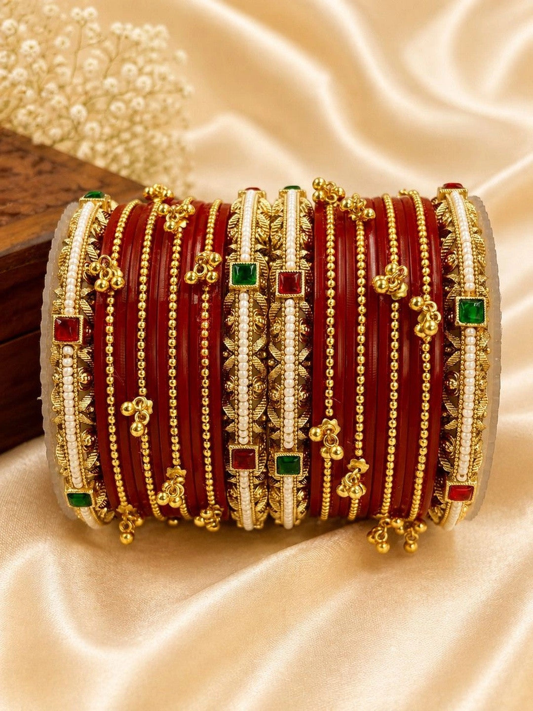 Wedding Chuda by Hitesh Red Gold Green Stone Bridal Chuda Set