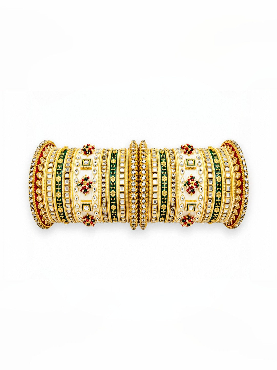 Kanabar Ivory Green Meenakari Kundan Chuda Set