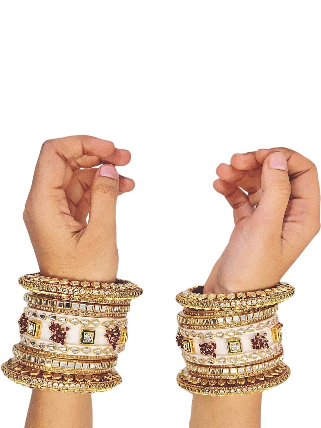 Kanabar Ivory Gold Red Flower Kundan Chuda Set