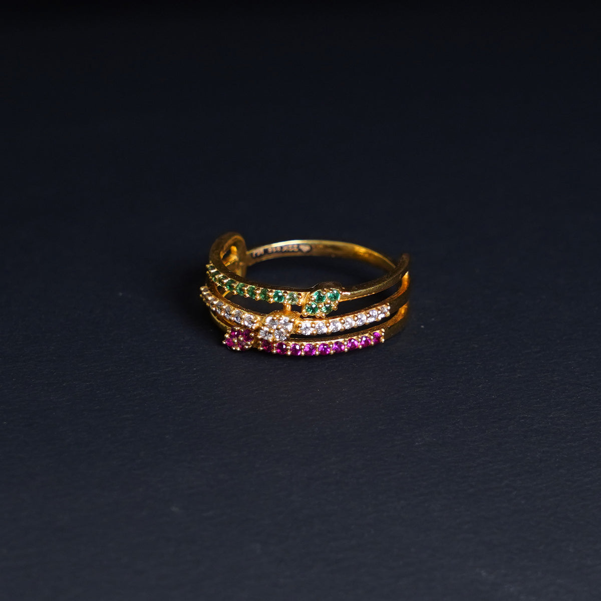 Pure Gold Multi Color Studded Stone Ring 4.33g