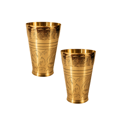 Pure Brass Embossed Design Lassi Glass | Pack of 2