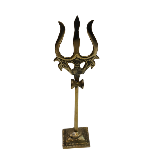 Brass Damru Trishul on Stand 116g (pack of 2 pcs)