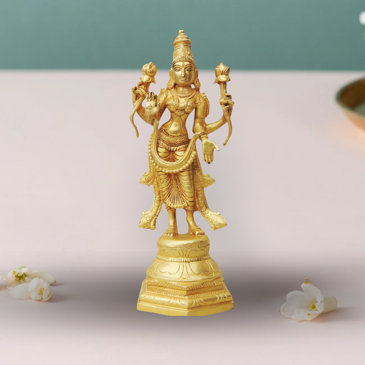 Brass Laxmin Standing Statue 2.385Kg - PUSHMYCART