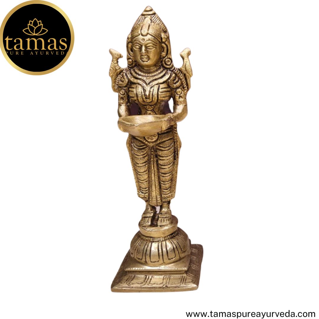 Tamas Brass Handcrafted Pavai Lamp with Antique Finish - PUSHMYCART