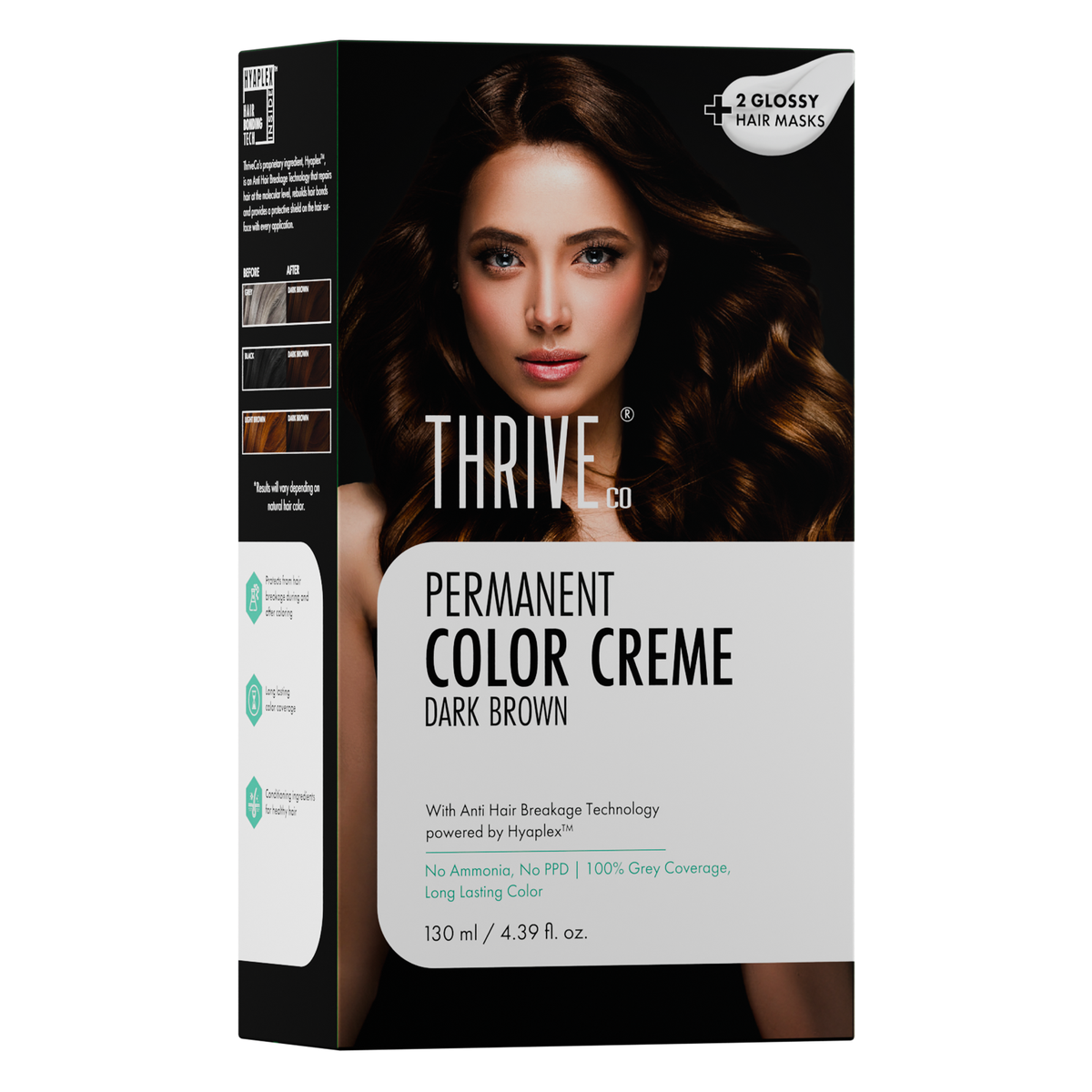 Thriveco Brown Permanent Hair Color Creme with Hyaplex for 100% grey coverage and hair repair. - Image 2