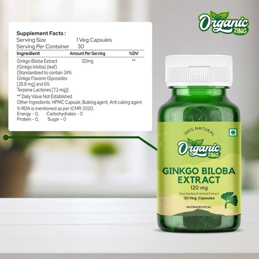 Organic Zing Ginkgo Biloba Extract 120mg 30 Capsules