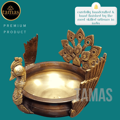 Tamas Brass Handcrafted Ethnic Peacock Carving Design Urli Showpiece - PUSHMYCART