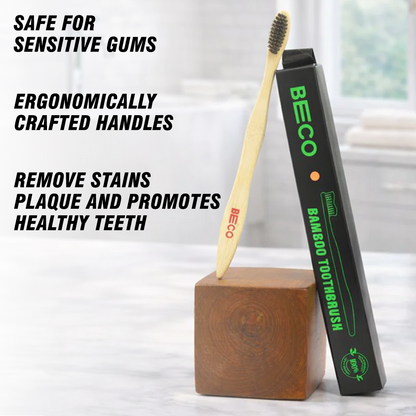 BECO Bamboo Toothbrush with Activated Charcoal Bristles Pack of 4 image 4