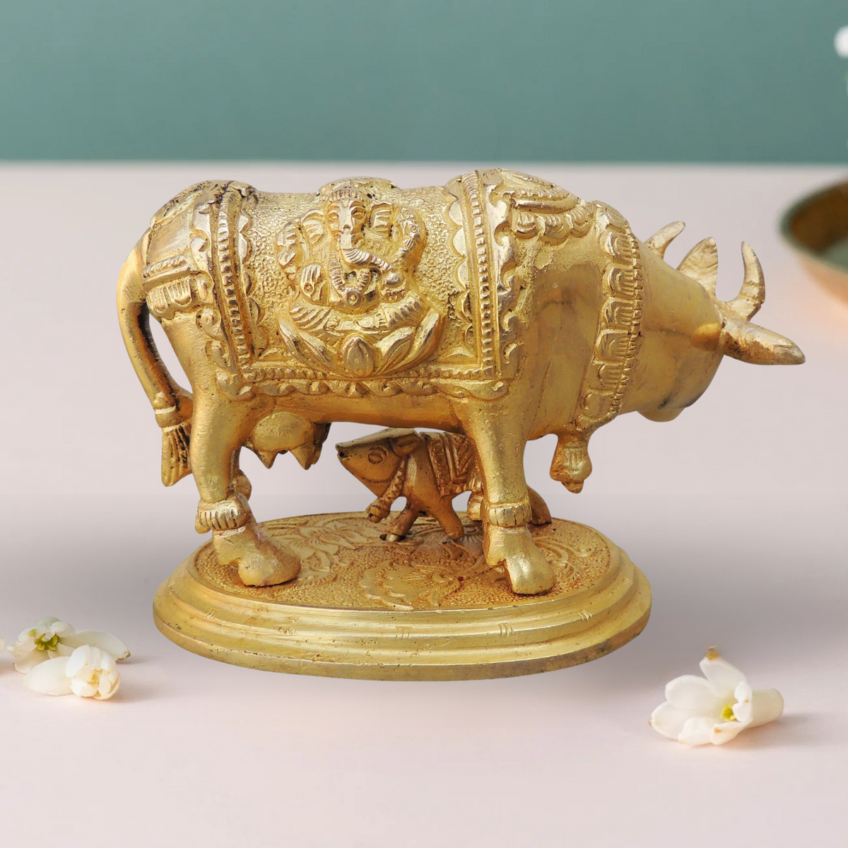 Brass Cow With Base Statue 0.8Kg - PUSHMYCART