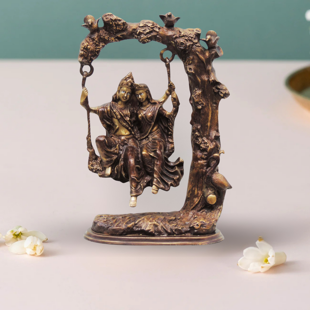 Brass Radha Krishna Tree Jhula Statue 15.77Kg - PUSHMYCART