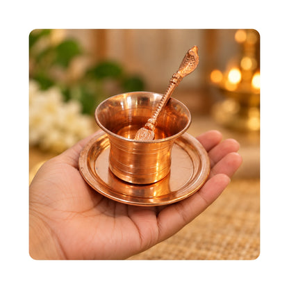 Pure Copper Patra with Plate and Cobra Spoon Set