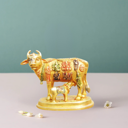 Brass Cow With Calf Statue 2.3Kg - PUSHMYCART