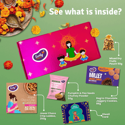 Early Foods Diwali Gift Hamper Jowar Chocochip Laddoo and Ragi Choco Cookies
