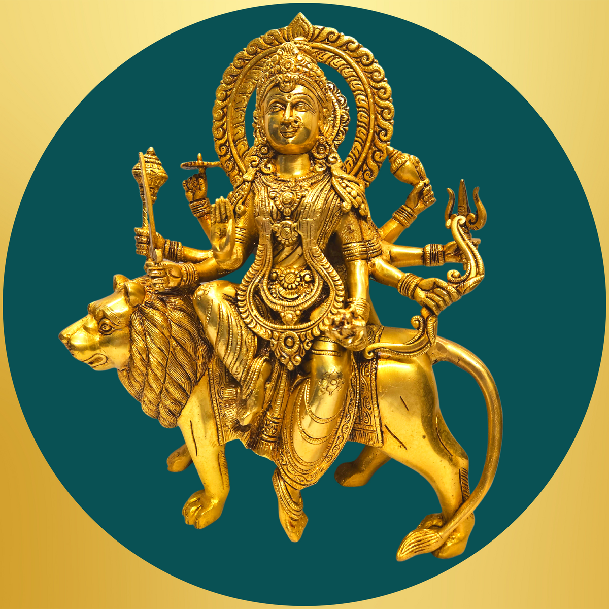 Tamas Brass Goddess Durga Maa with Lion Statue/Idol - PUSHMYCART