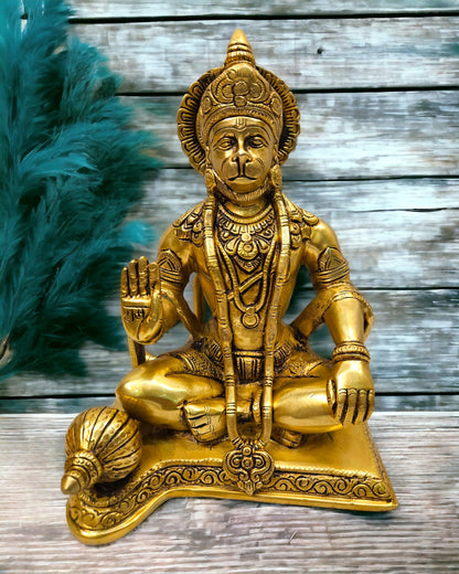 Tamas brass Sankat Mochan Hanuman Ji Statue/Idol (9.5 Inch)(Golden)