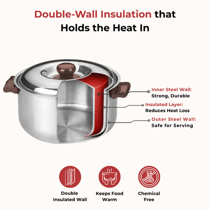 Vinod Stainless Steel Hot Casserole 700 ml with Insulated Design, Mirror Finish, Rust Free, Dishwasher Safe, Easy to Carry with Side Handles - view 7