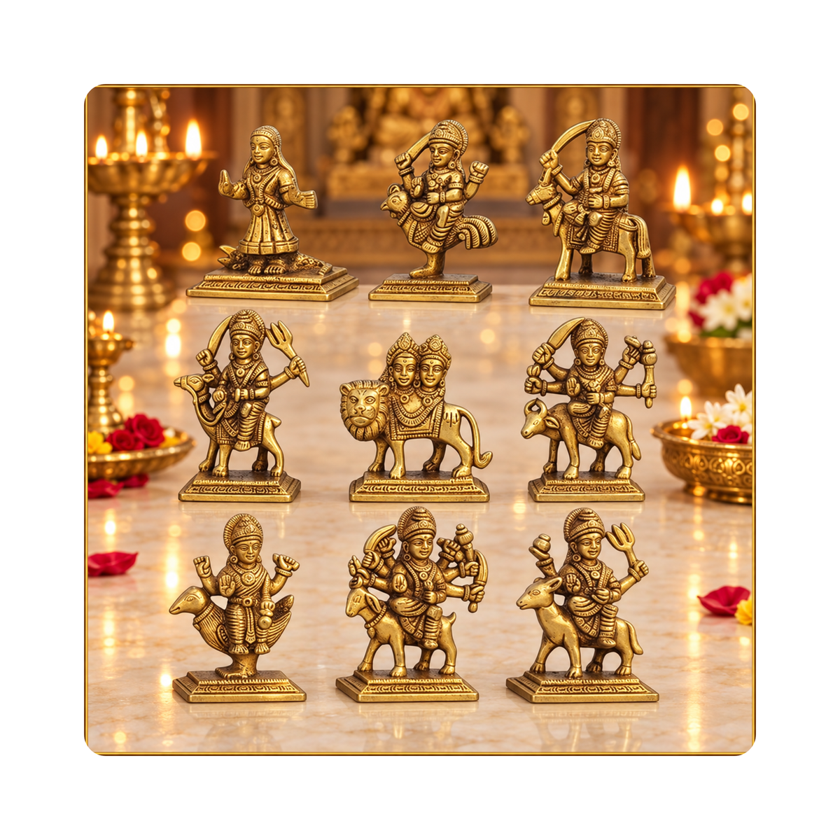 Brass Nau Durga Statue 1.96kg