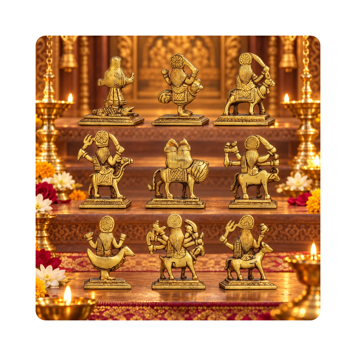 Brass Nau Durga Statue 1.96kg