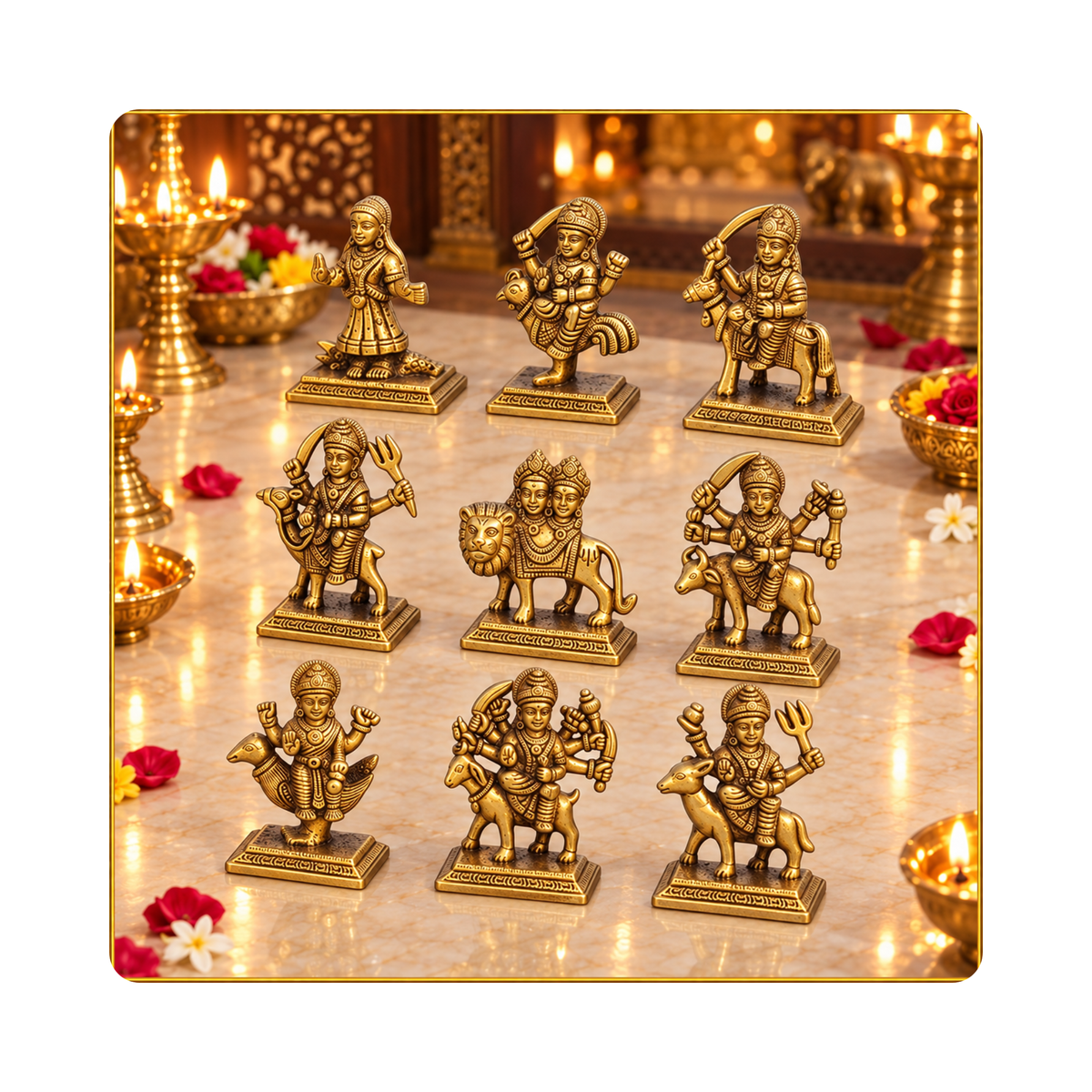 Brass Nau Durga Statue 1.96kg