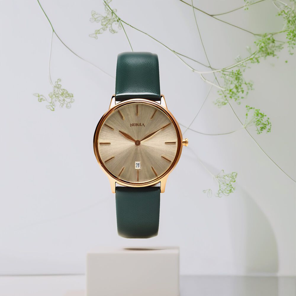 Titan Nebula Lustre 18k Gold Analog Leather Strap Watch for Men