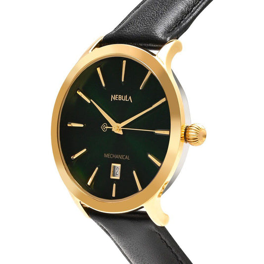 Titan Nebula Abhiyant 18k Gold Hand-Wound Mechanical Analog with Exhibition Caseback Leather Strap Watch for Men