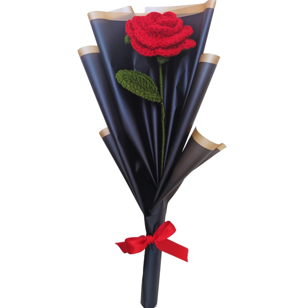 Handicrafts Handmade Crochet Red Roses Bouquet