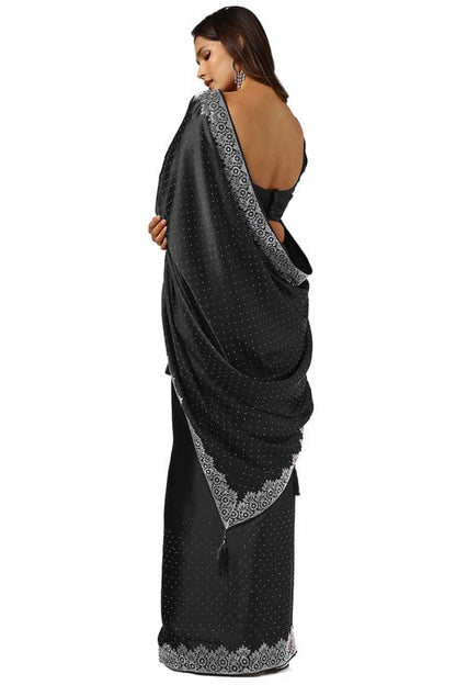 Vasthrlay Satin Black Saree with decorative Traditional design