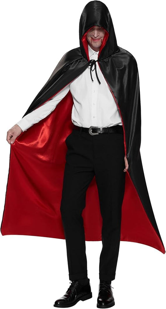 Adult Unisex Vampire Hooded Cape Reversible Halloween Costume Cloak 140 cm