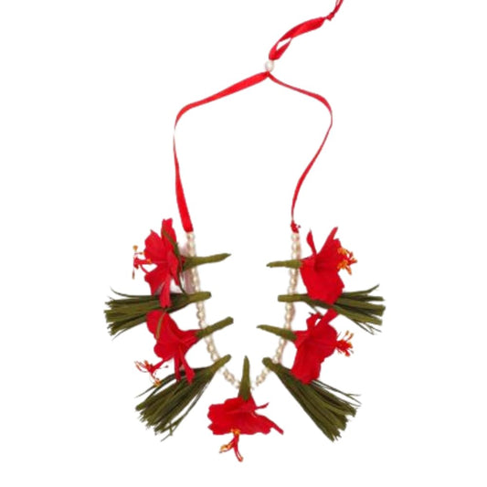 5 Hibiscus Paper Flower with Dhurva Mala for Lord Ganapati Shringar Decoration - image 1