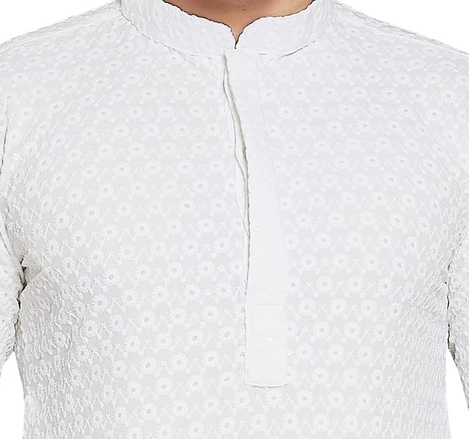 Vasthrlay Men's Sequince Embroidered Cotton Blend Only Slim Fit Kurta - PUSHMYCART