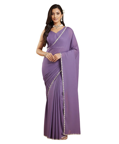 Vasthrlay Maroon Georgette Border Saree for festive ethnic occasions