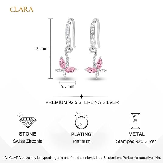 CLARA 925 Sterling Silver Drop Earrings Butterfly