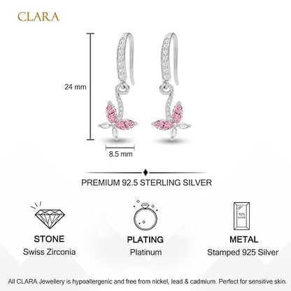 CLARA 925 Sterling Silver Drop Earrings Butterfly