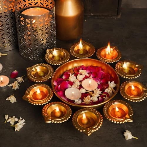 Lotus Shape Diya Flower Urli - PUSHMYCART