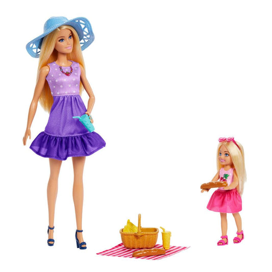 Barbie Family and Friends Picnic Playset with Malibu Doll Chelsea Doll and 9 Accessories