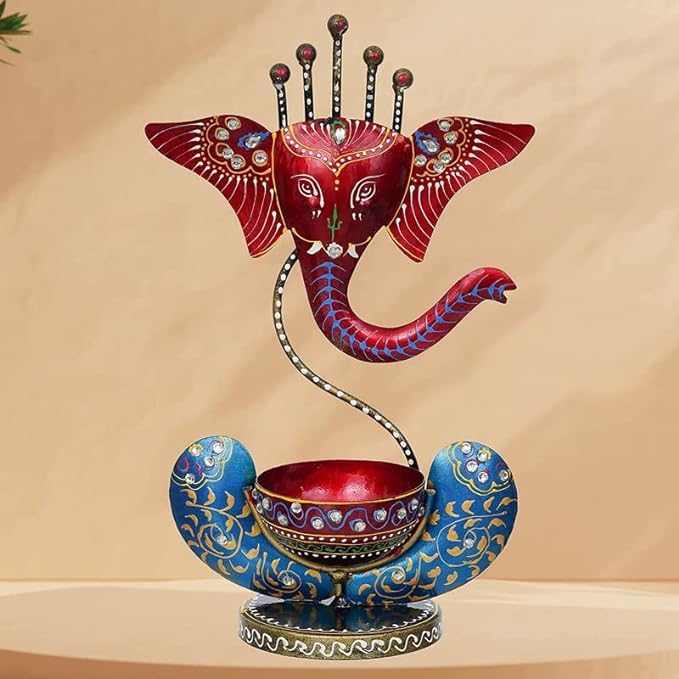 Handpainted Ganesha Metal Tealight Candle Holder - PUSHMYCART