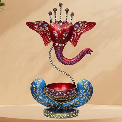 Handpainted Ganesha Metal Tealight Candle Holder - PUSHMYCART