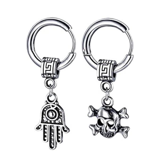 M Men Style Men Fatima Hamsa Hand Palm with Gothic Skeleton Head