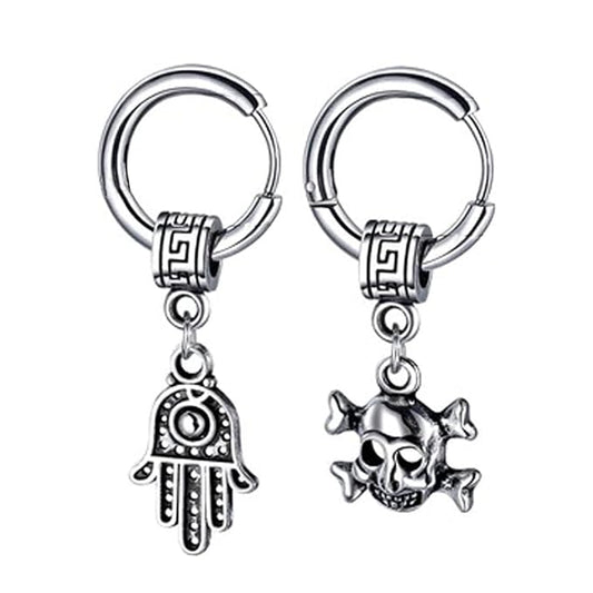 M Men Style Men Fatima Hamsa Hand Palm with Gothic Skeleton Head