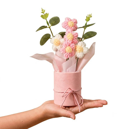 Handmade Crochet Daisy Bouquet Pink & White with Eucalyptus - image 1