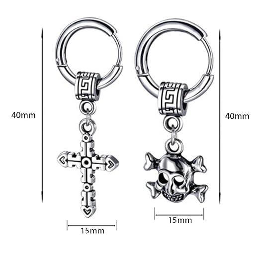M Men Style Christ Jesus Cross With Gothic Skeleton Head Dangle Hoop Studs