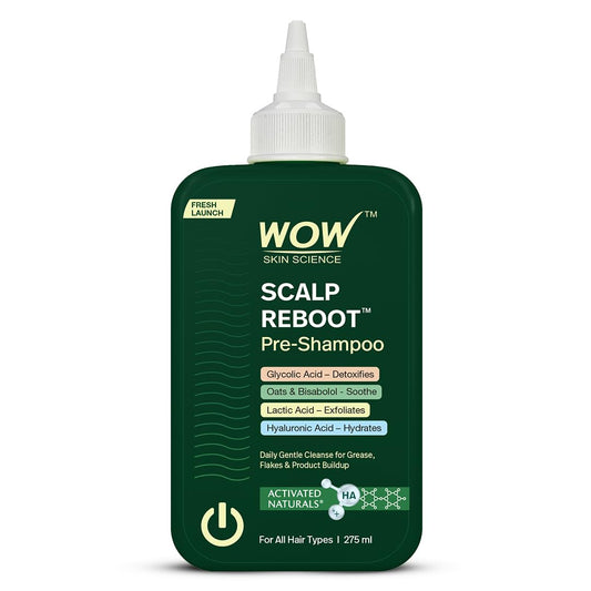 WOW Skin Science Scalp Reboot Pre Shampoo Cleanser Step 0. Gentle wash for a balanced, refreshed scalp.