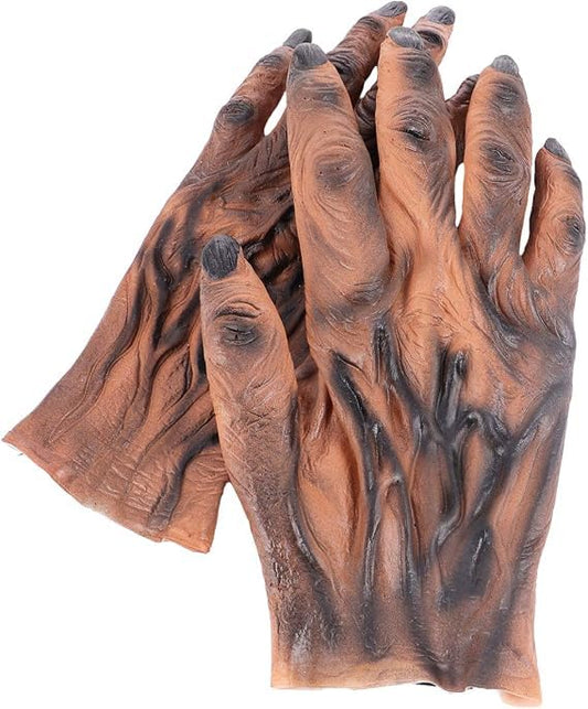 PartyToko Halloween Werewolf Hands Gloves Brown Costume Accessory