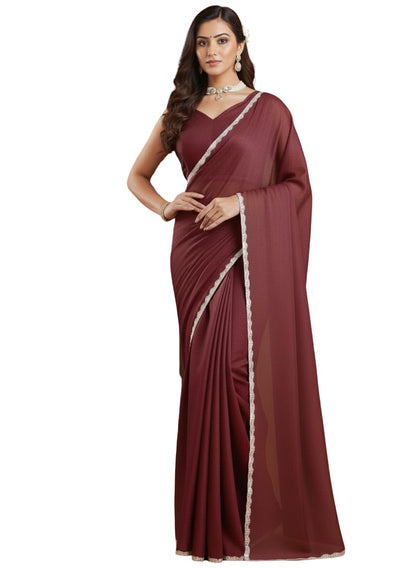 Vasthrlay Maroon Ethnic Border Saree for festive ethnic occasions