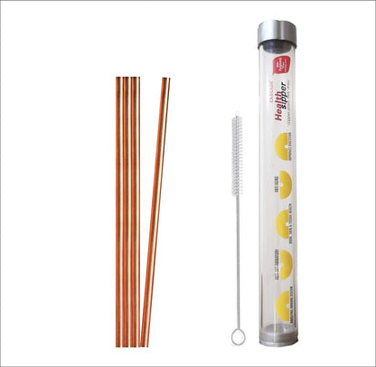 Cascade Pure Copper Drinking Straws Extra Thick Wide and Long with Cleaning Brush