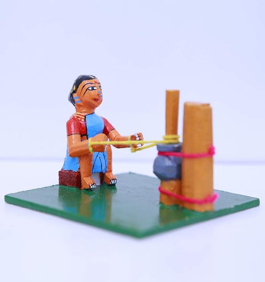 Kondapalli Wooden Sitting Toy- Lady Making Butter