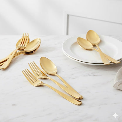 ROSTON Cutlery Set | Stainless Steel Gold Premium Spoon Set Luxury Dinning Tabelware