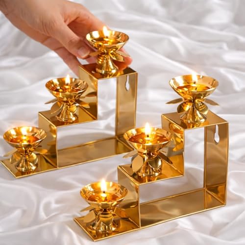 Brass 3 Step Lotus Petal Diya Set of 2 - main view