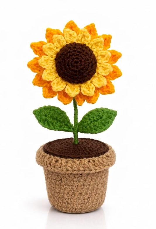 Handmade Crochet Sunflower in Pot with Double-Layered Petals - image 1